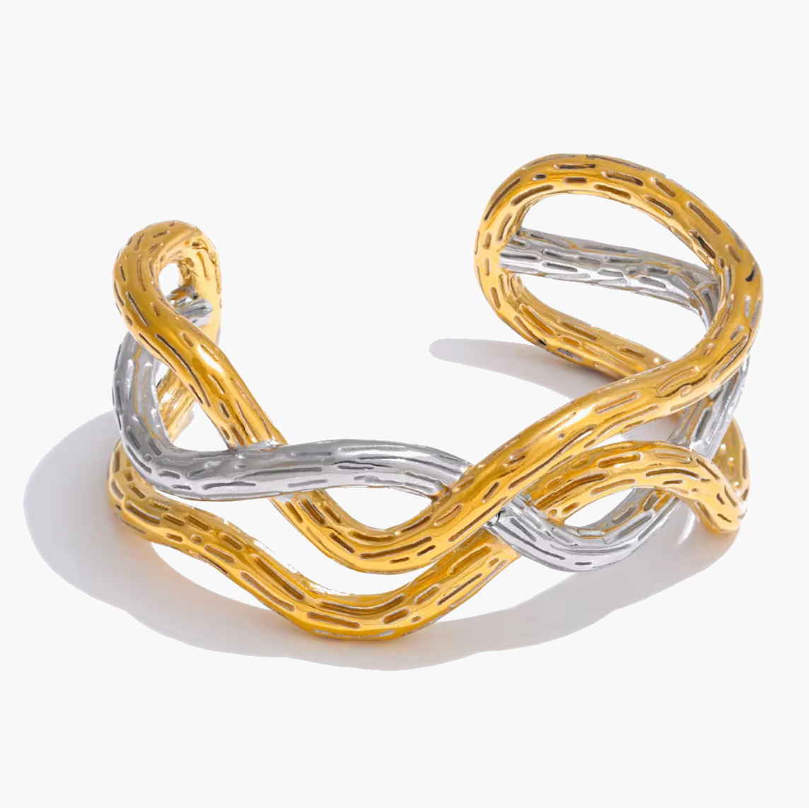 Dual-Tone Intertwined Cuff Bracelet