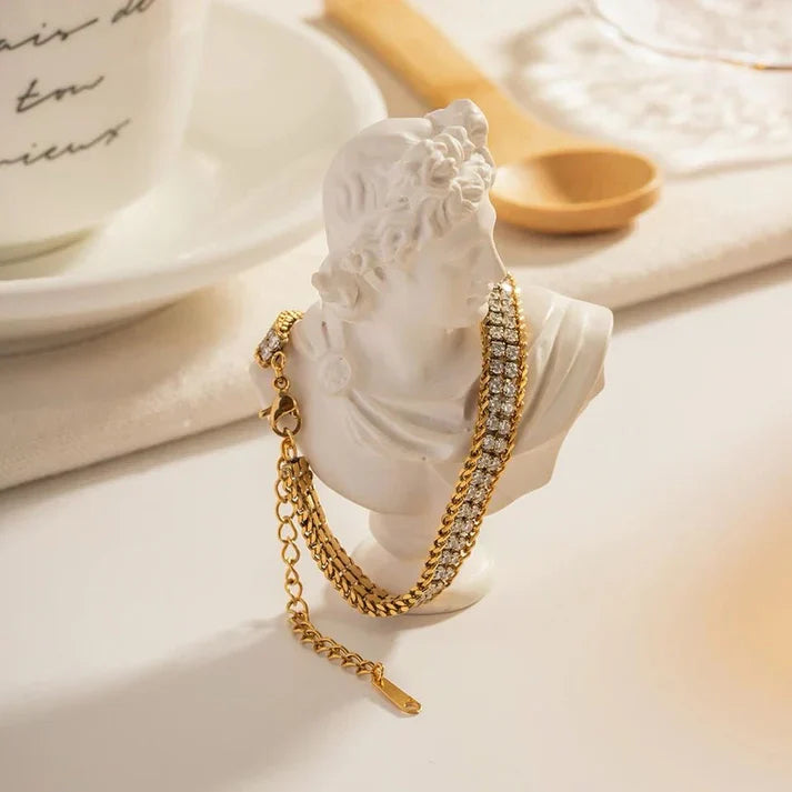 Double Layer Gold-Toned Zirconia Bracelet