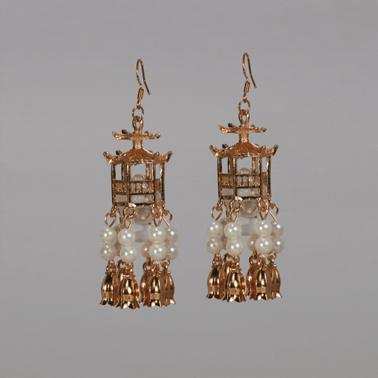 Traditional Lantern Pearl Tassel Earrings