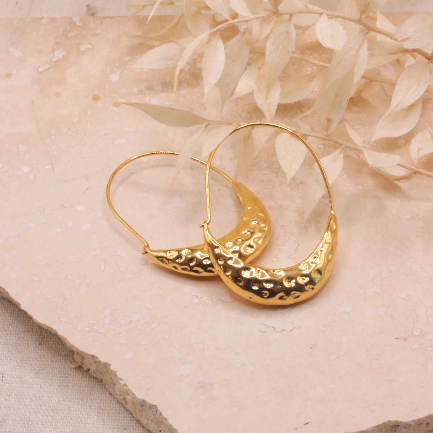 Gold-Toned Textured Crescent Hoop Earrings